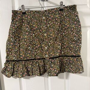 Pink Lily Floral Mini Skirt with Ruffle Hem